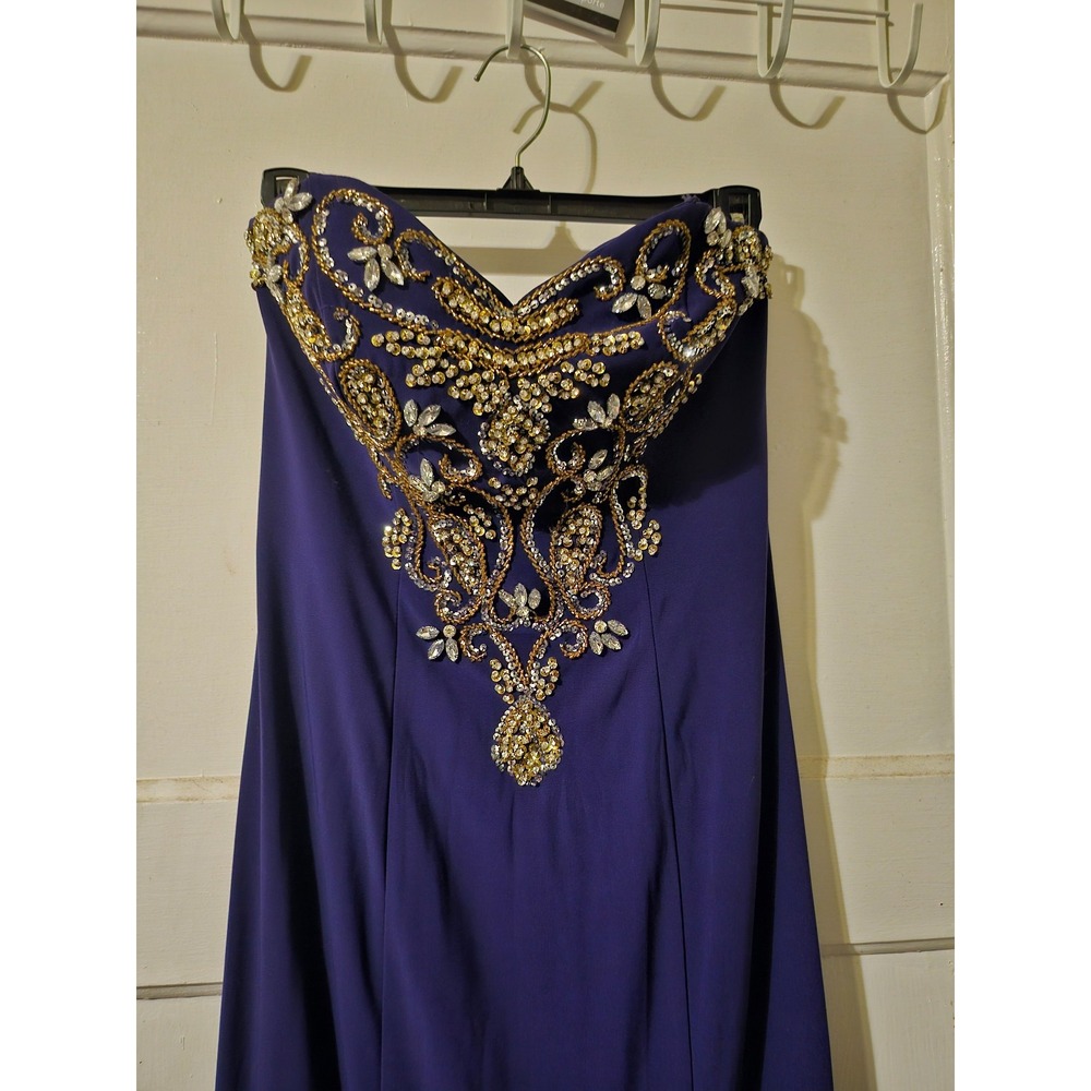 Betsy‎ & Adam Purple Strapless Beaded Mermaid Evening Gown Dress 6